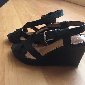 Leather Black Wedges