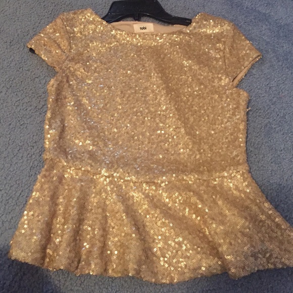 Tobi peplum top gold sequined