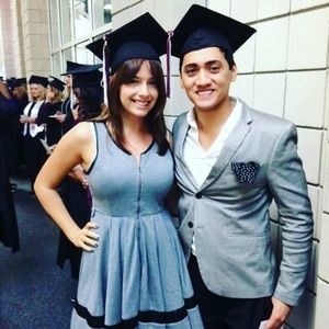 Grey Dress with Leather Black Trim