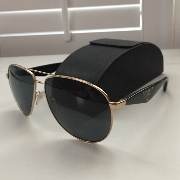 Prada Aviator Sunglasses, Black and Gold