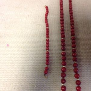 30" Red Jade Bead necklace 14kt beads &clasp