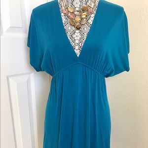 Teal plunging neck dress