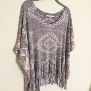 Vintage Havana Fringed Knit Poncho Cape Sweater