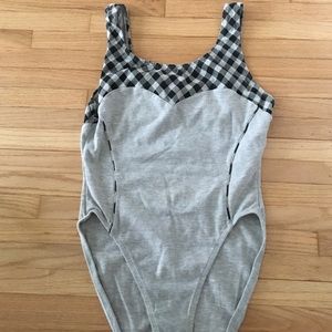 90s Grunge Grey Gingham Bodysuit