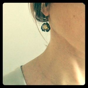 Handmade black diamond and citrine drop earrings