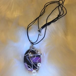 Black Purple Geode Agate Oval Necklace