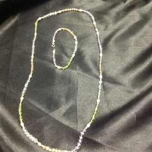 22" multi color Quartz necklace bracelet set 14kt