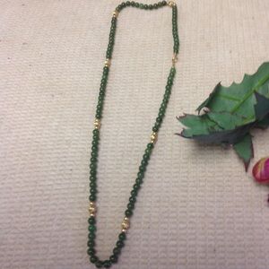 Natural jade and 14kt Bead necklace 14kt clasp