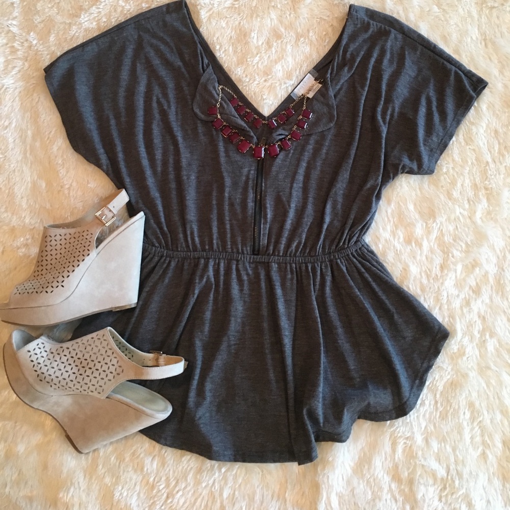 Cinched Waist and Zippered Blouse