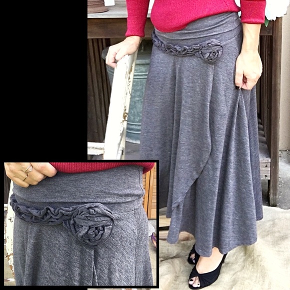 FOLD OVER Faux Wrap Skirt w/ Floral Embellishment