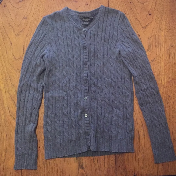 Gray cable-knit cardigan sweater - small