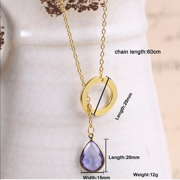 Long Chain Lariat necklace with Crystal Charm - Picture 4 of 4