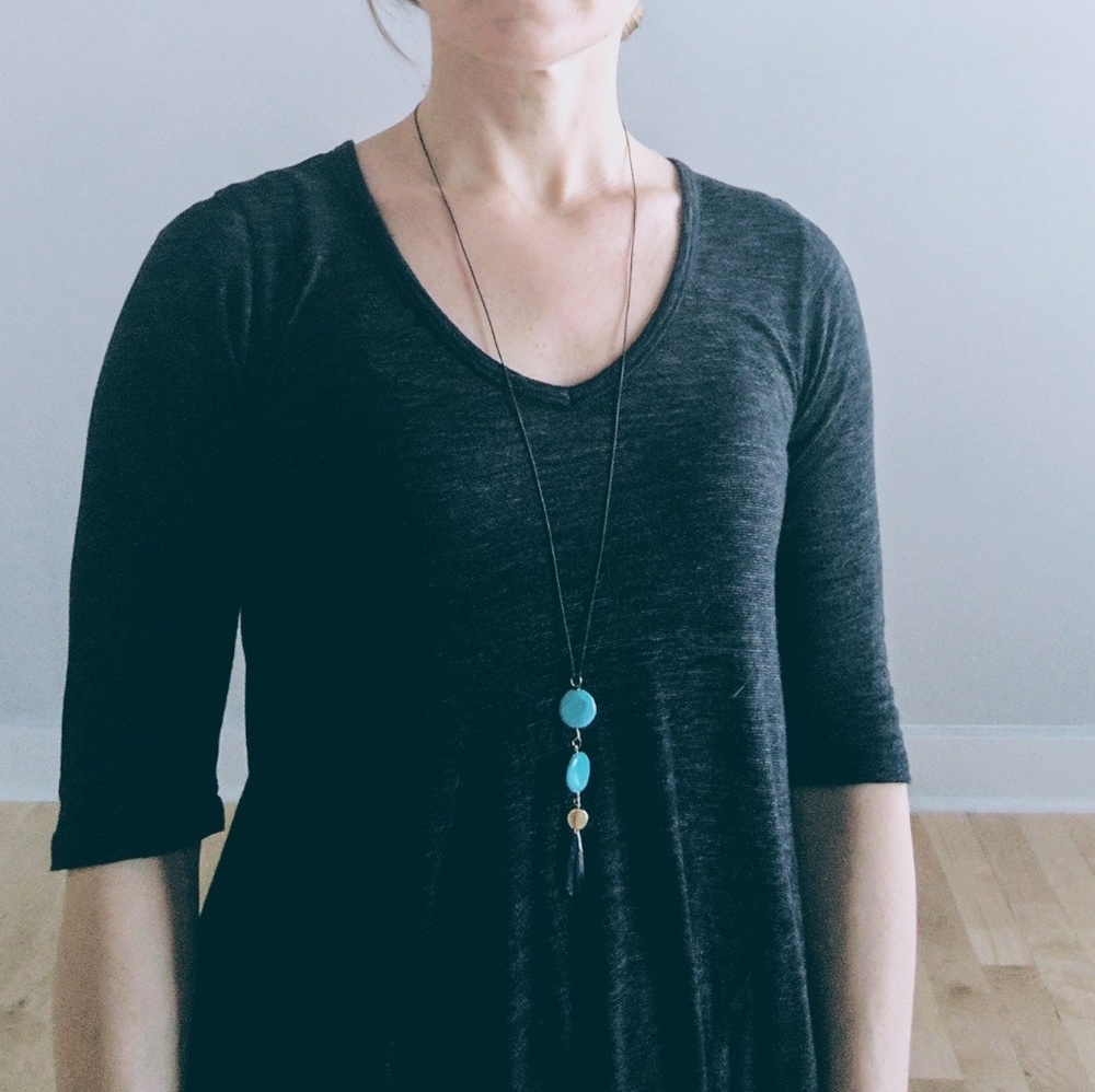 Handmade real turquoise and kyanite necklace.