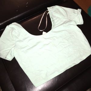 Light blue lace back crop top