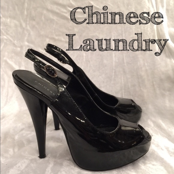 Chinese Laundry black platform peeptoe heels pumps