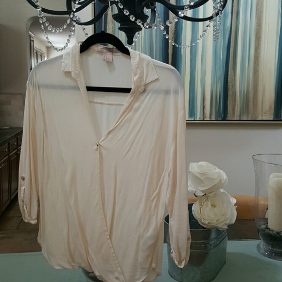 Creme collared wrap shirt