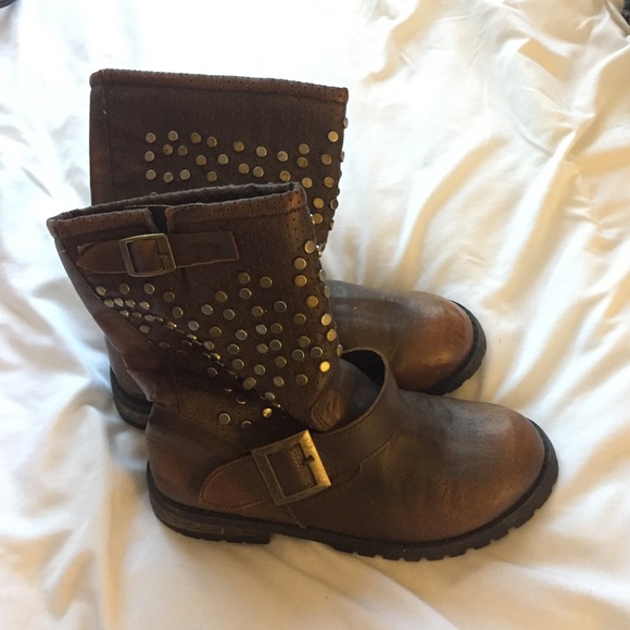 Brown Studded Moto Boot