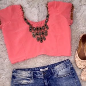 Vintage Coral Crop Top, size M