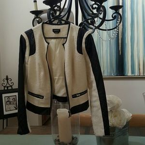 Leather and wool moto jacket