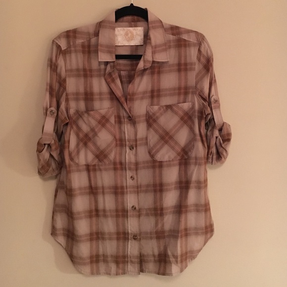Long sleeve cotton brown plaid Bella Dahl shirt