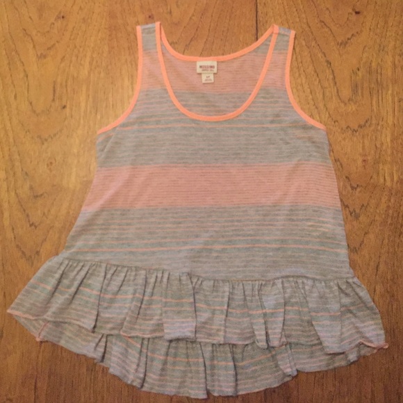 Mossimo pink & gray striped tank top w/ruffle hem