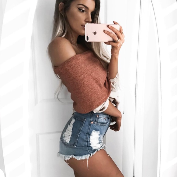 Bare Anthology Tops - Off Shoulder Button Down Top Bare Anthology Tops - Off Shoulder Button Down Top