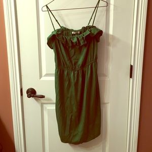 Satin-feel emerald green knee length dress