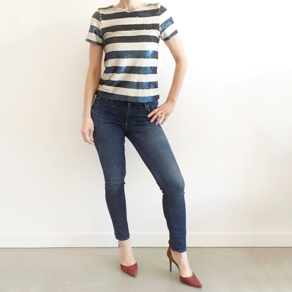 ✨sold✨ Weston Kira Blue & Bone Beaded Top S - Picture 3 of 4