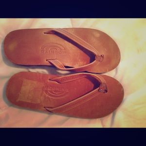 Rainbow leather flip flops