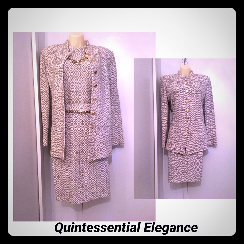 ST. JOHN Collection Chevron Knit Skirt Suit