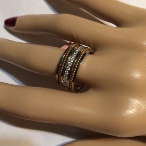 WIDE BAND IN SILVER/GOLD W/CZ'S