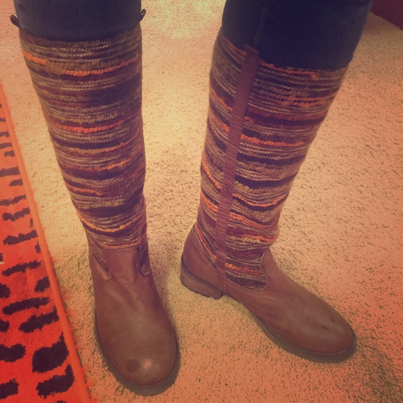 Size 8.5 Leather and Knit Tall Boots