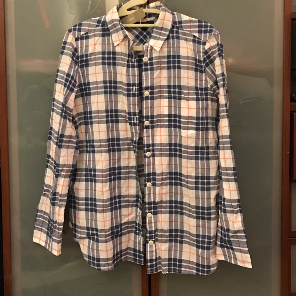 New w tag: plaid blue and pink multi button down