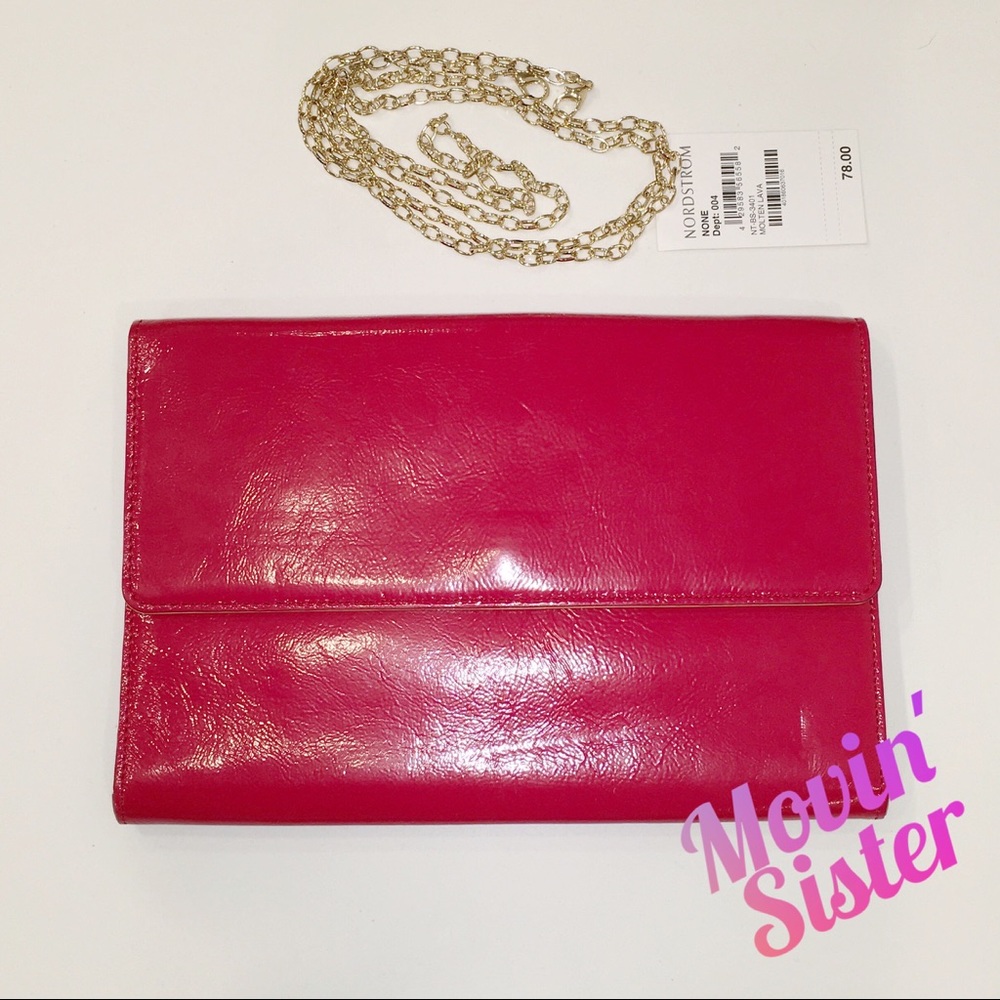 Halogen Leather Day Clutch w/ Gold Chain, Red NWT!