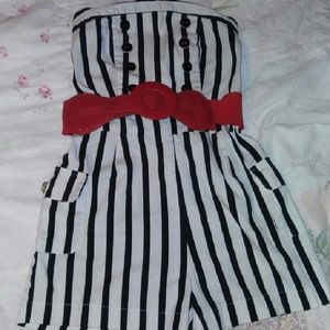 Black and White Strapless Romper