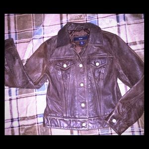 🎉Gap XS brown leather moto jacket bomber coat