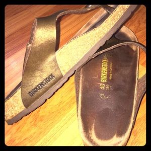 Brown metallic Birkenstock sandals