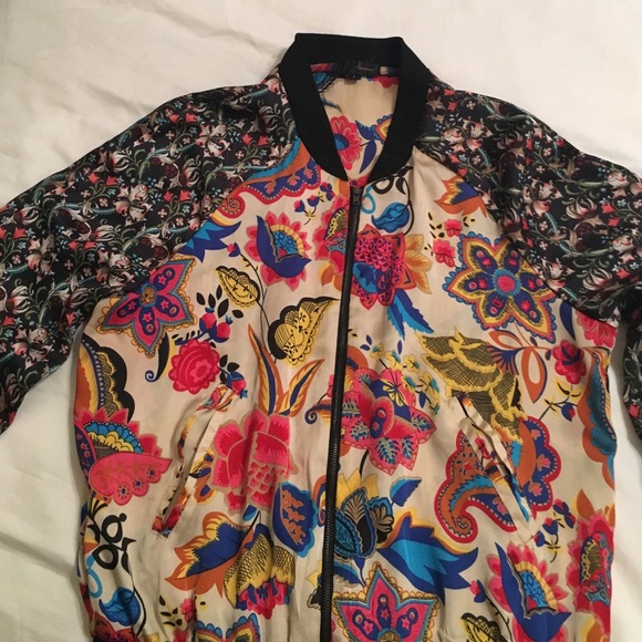 Floral print baseball jacket