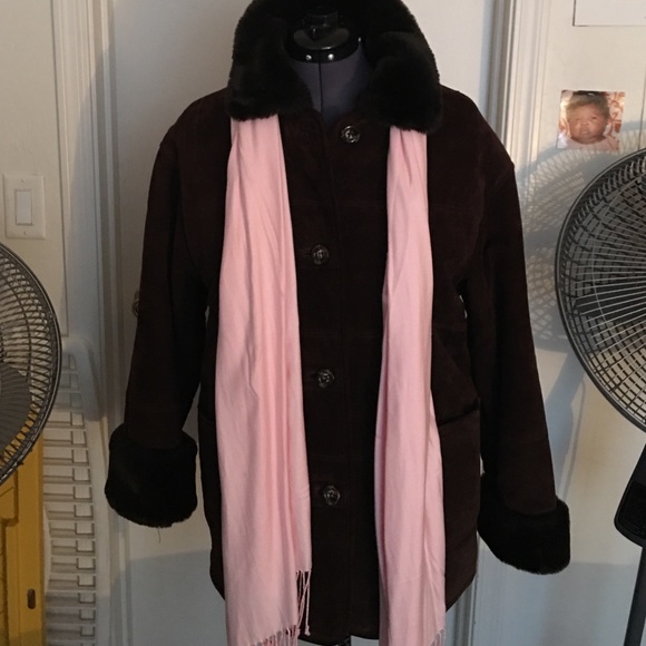 Suede leather Winter coat. Fur like lined