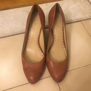Coach tan leather wedges