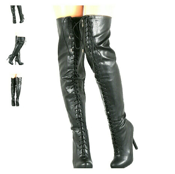Dollhouse almond toe lace up over the knee boots