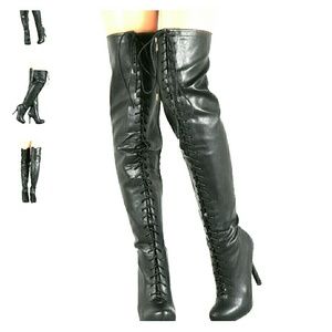 Dollhouse almond toe lace up over the knee boots