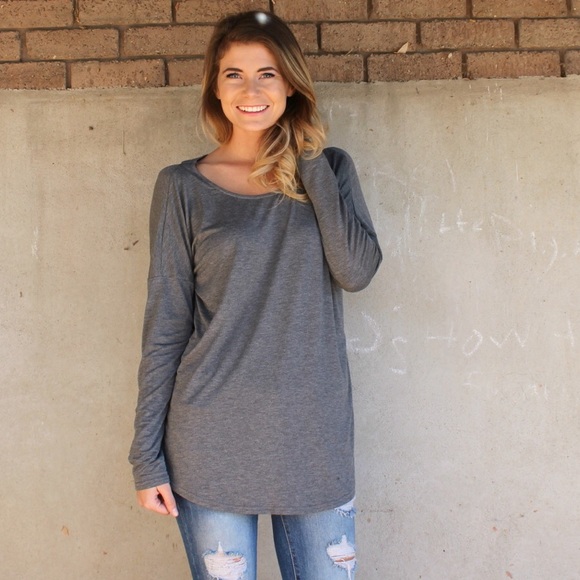 "Come Back" Gray Tunic Criss Cross Back Top - Picture 2 of 4