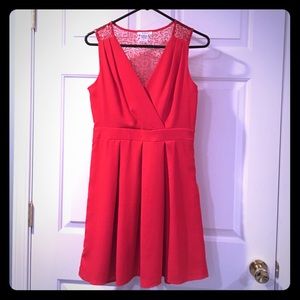 Red party dress. Sheer sequined back.