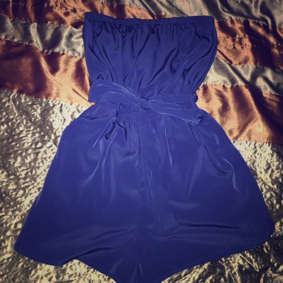 Adorable Strapless Blue Satin Romper