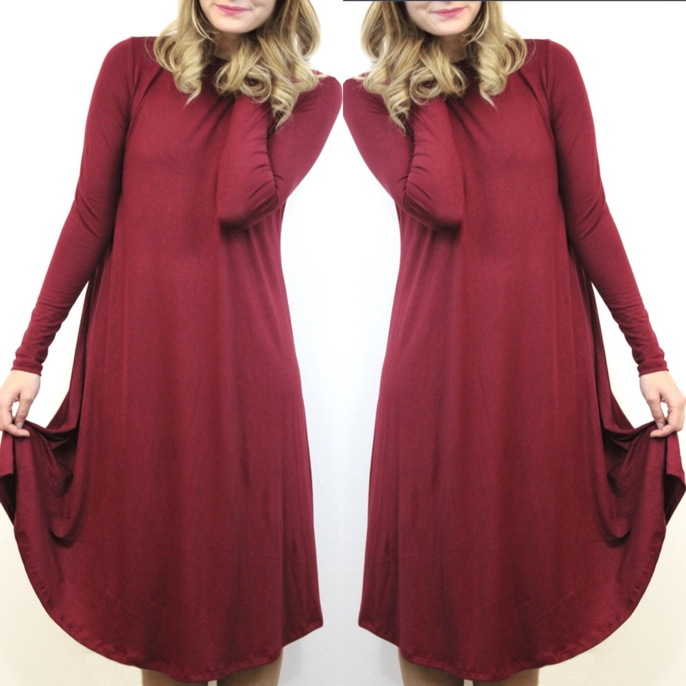 TWO LEFT Swing Burgundy/Wine Dress - Picture 2 of 4