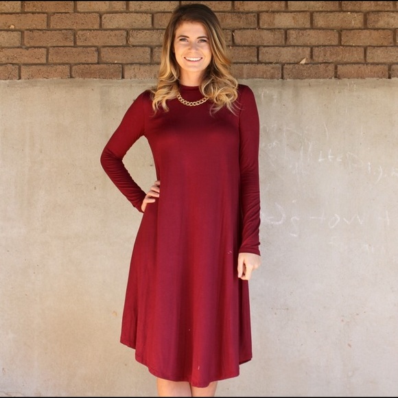 TWO LEFT Swing Burgundy/Wine Dress - Picture 3 of 4