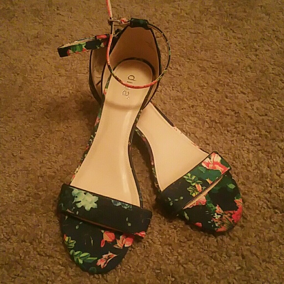 Navy and floral wedge sandals