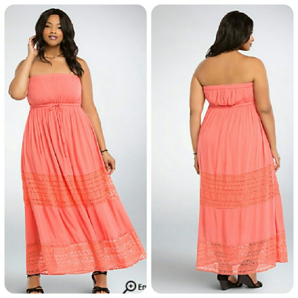 Gauze Crochet Flowy Tube Dress Coral 10 M/L NWT - Picture 1 of 3