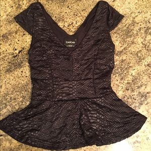 New! $59 Bebe Textured Knit Peplum Top Black XXS